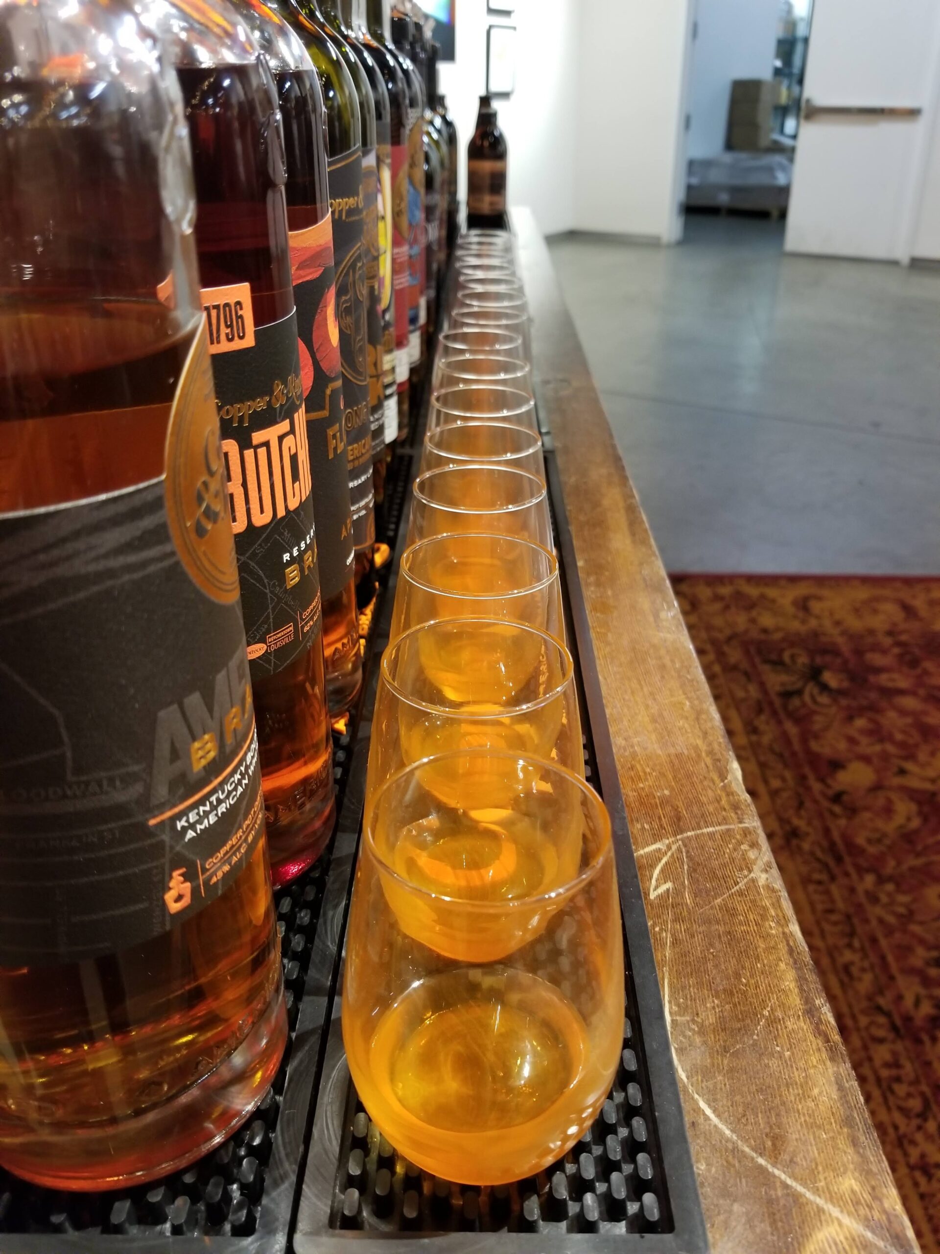 Tasting glasses at Copper and Kings distillery